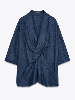 ZARA / NAVY LINEN DRAPED BLOUSE ZM COLLECTION / LIMITED EDITION / XS-S